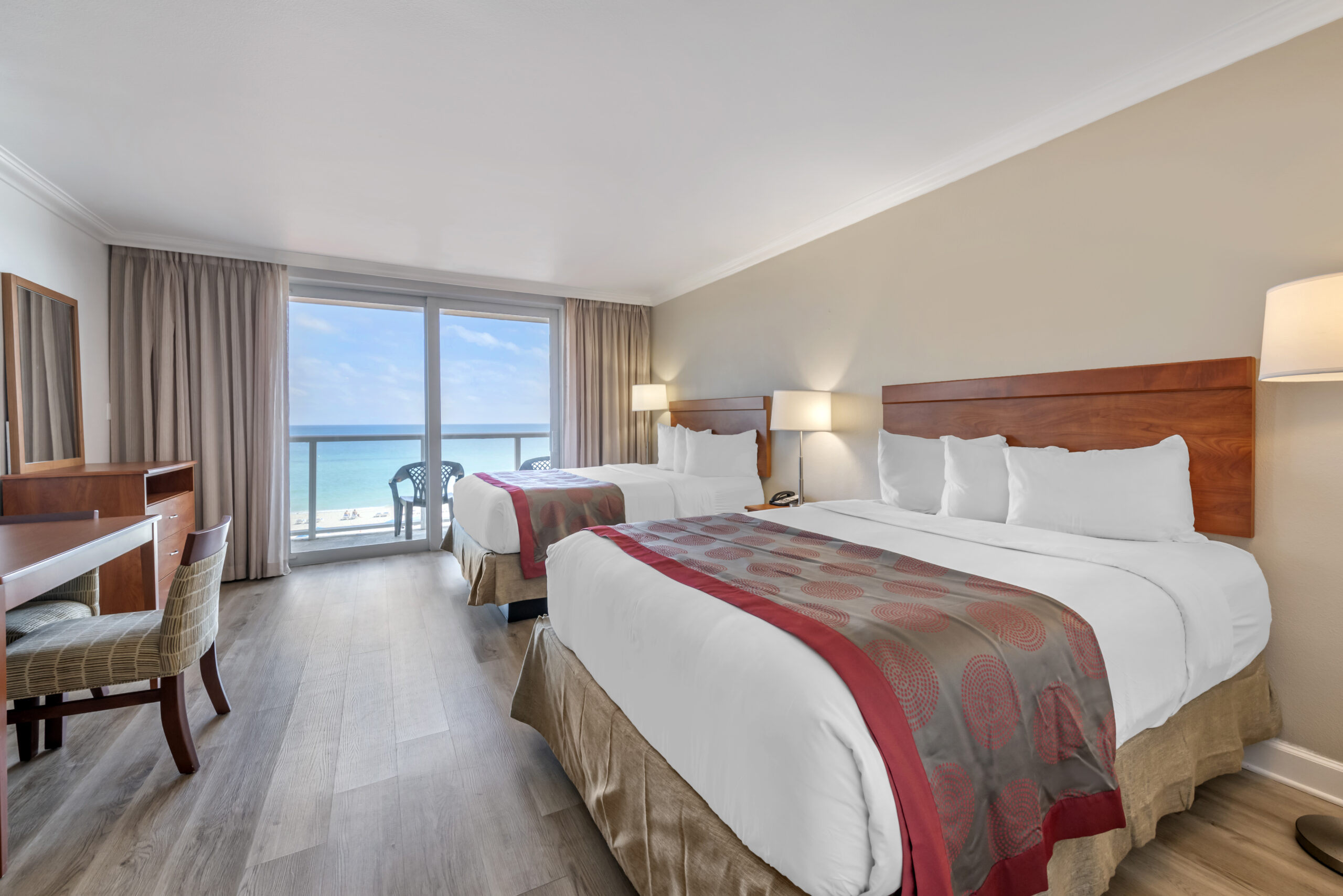 An oceanfront room at the Ramada Plaza by Wyndham Marco Polo Beach Resort & Hotel in Sunny Isles Beach, Florida